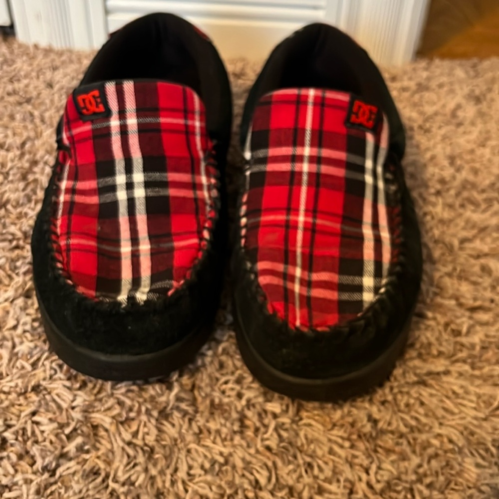 DC Red plaid loafers man size 12